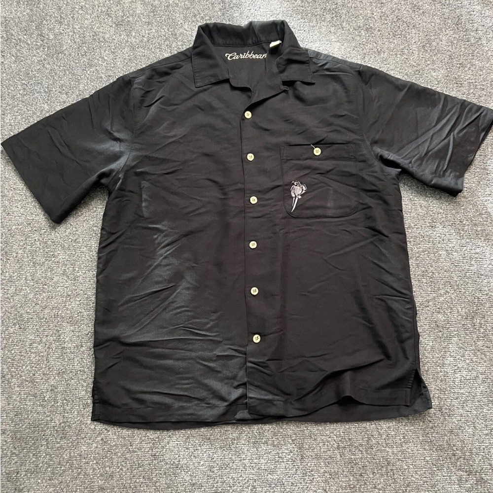 Caribbean Shirt Lose The‎ Cracker Parrot Embroidered Medium Men’s Black Button